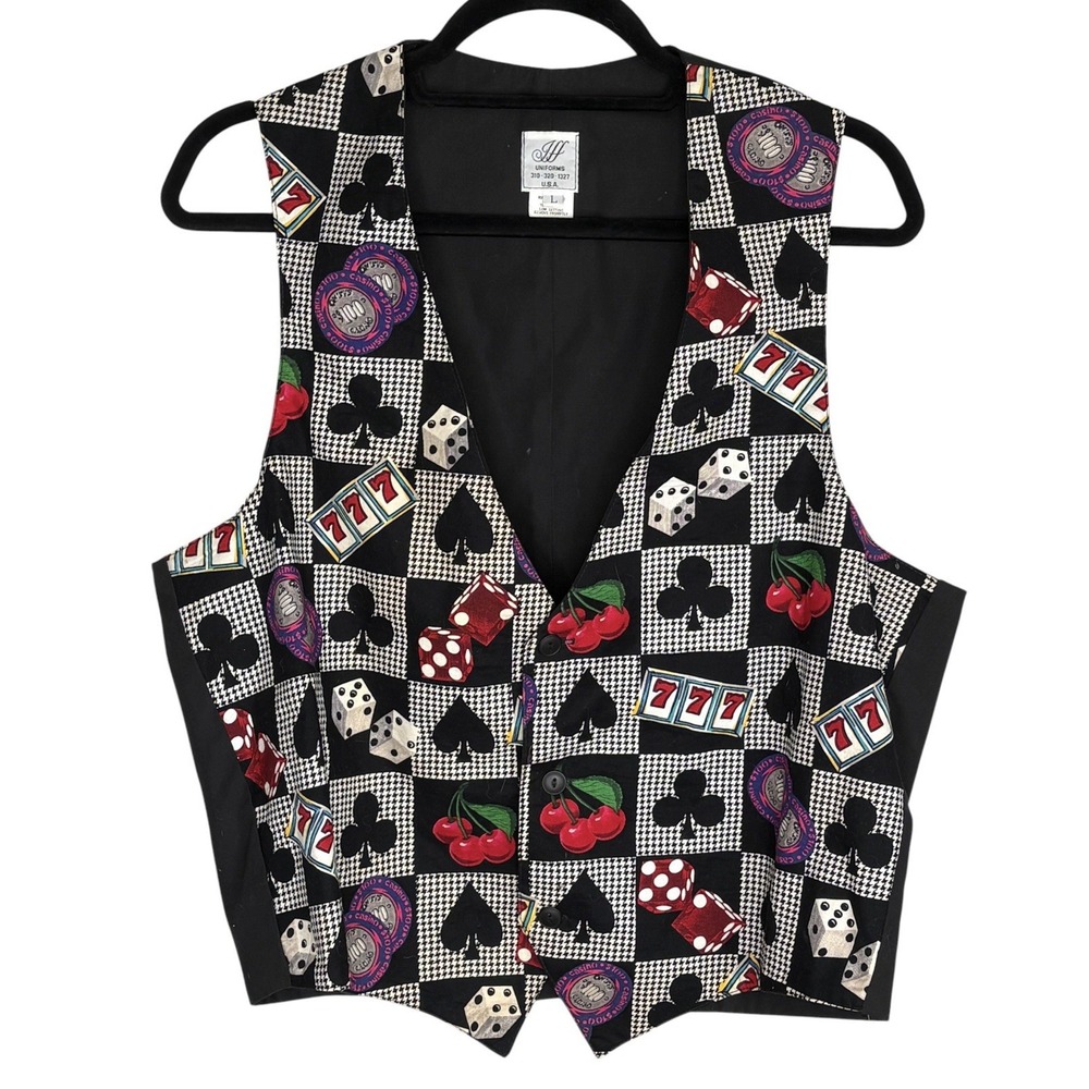 Vintage 90s Casino Vest Waistcoat Men L Vegas Dealer Gambler Costume Novelty USA